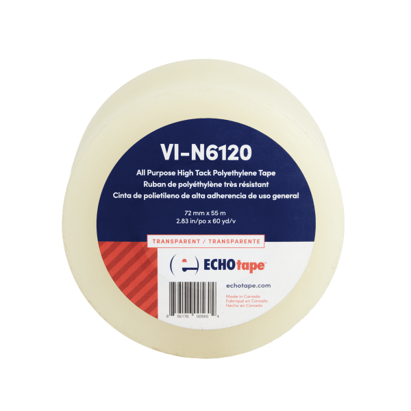 VI-N6120 Multi Purpose No Residue Polyethylene Vinyl Tape Transparent 72mm Front Label